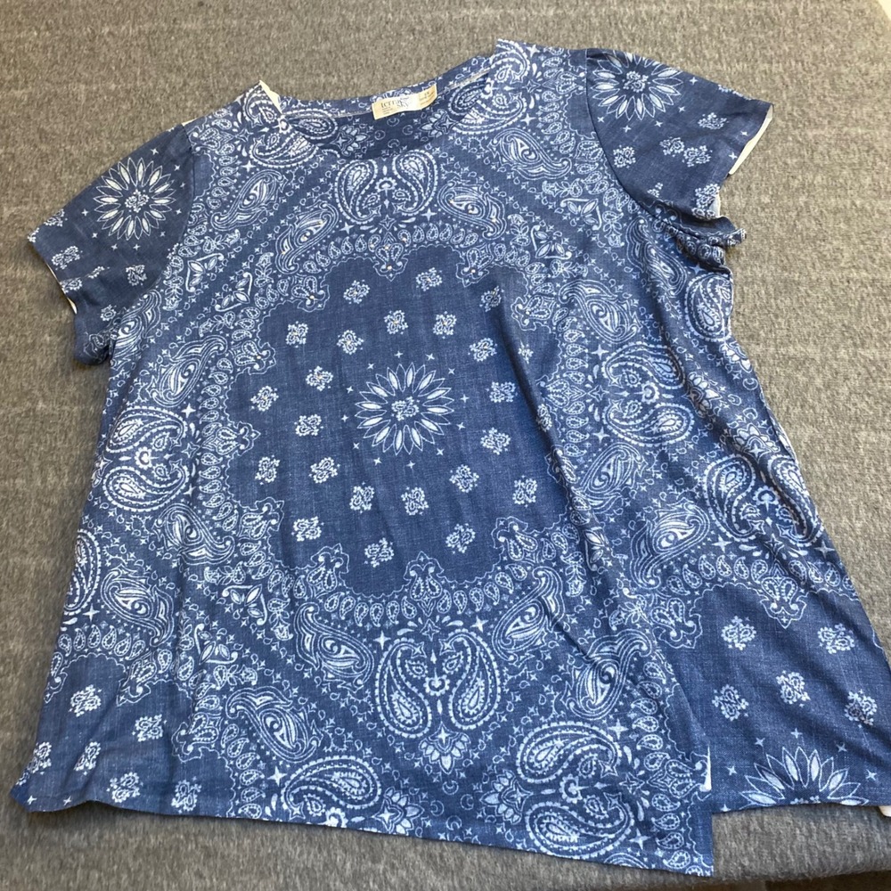 Terra & Sky Navy Paisley Bandana Studded Top 2X 20W-22W TS29108 Boho Cottagecore